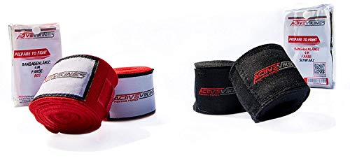 ActiveVikings Vendas de boxeo de 4 m con cierre de velcro, ideales para cualquier tipo de deportes de lucha, kickboxing, Jiu Jitsu Muay-Thai MMA (negro)