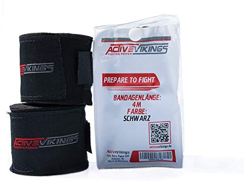 ActiveVikings Vendas de boxeo de 4 m con cierre de velcro, ideales para cualquier tipo de deportes de lucha, kickboxing, Jiu Jitsu Muay-Thai MMA (negro) ActiveVikings Vendas de boxeo de 4 m con cierre de velcro, ideales para cualquier tipo de deportes de lucha, kickboxing, Jiu Jitsu Muay-Thai MMA (negro)