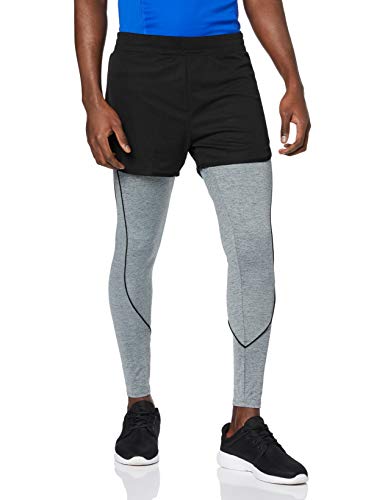 Activewear Pantalón Corto con Mallas de Deporte Hombre, Negro (Black/grey Marl), 52 (Talla del fabricante: Large)
