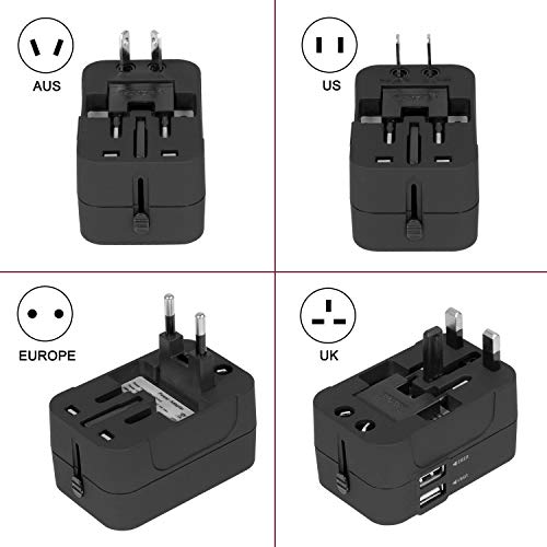 Adaptador Enchufe De Viaje Universal Enchufe Adaptador Internacional Con Dos Puertos USB Para Japón China Canadá USA EU UK AU Acerca De 150 Países Para Navidad (Negro) Adaptador Enchufe De Viaje Universal Enchufe Adaptador Internacional Con Dos Puertos USB Para Japón China Canadá USA EU UK AU Acerca De 150 Países Para Navidad (Negro)