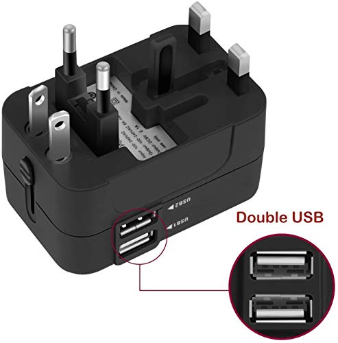 Adaptador Enchufe De Viaje Universal Enchufe Adaptador Internacional Con Dos Puertos USB Para Japón China Canadá USA EU UK AU Acerca De 150 Países Para Navidad (Negro) Adaptador Enchufe De Viaje Universal Enchufe Adaptador Internacional Con Dos Puertos USB Para Japón China Canadá USA EU UK AU Acerca De 150 Países Para Navidad (Negro)