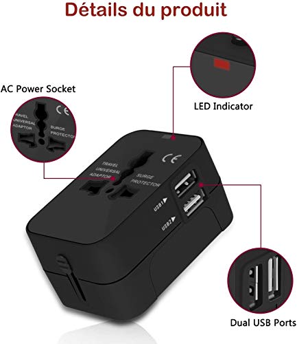 Adaptador Enchufe De Viaje Universal Enchufe Adaptador Internacional Con Dos Puertos USB Para Japón China Canadá USA EU UK AU Acerca De 150 Países Para Navidad (Negro) Adaptador Enchufe De Viaje Universal Enchufe Adaptador Internacional Con Dos Puertos USB Para Japón China Canadá USA EU UK AU Acerca De 150 Países Para Navidad (Negro)