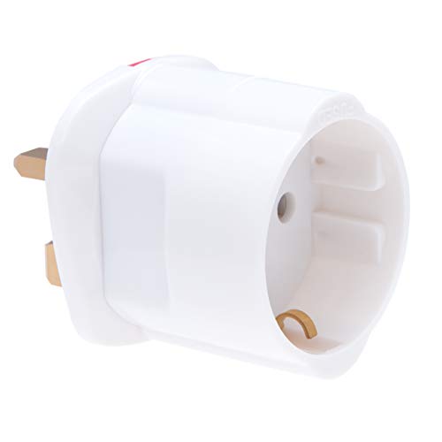 Adaptadores EU para UK Schuko Euro enchufe 2 clavijas a 13 amperios 3 clavijas Tipo C a Tipo G | International Universal European recorrido Adaptor | para teléfono móvil Tablet Laptop | 1 x Blanco