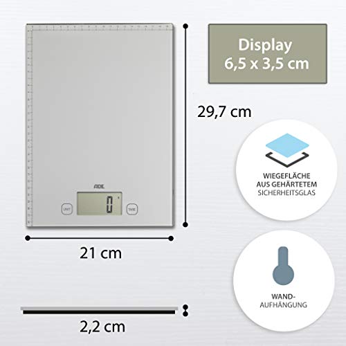 ADE Báscula digital multifunción KE1700 Bridget. Pesa y mide hasta 20 Kg. Báscula de paquetes. Cinta métrica. Incluye las baterías. Color Plata ADE Báscula digital multifunción KE1700 Bridget. Pesa y mide hasta 20 Kg. Báscula de paquetes. Cinta métrica. Incluye las baterías. Color Plata