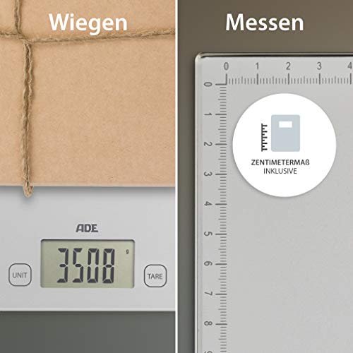 ADE Báscula digital multifunción KE1700 Bridget. Pesa y mide hasta 20 Kg. Báscula de paquetes. Cinta métrica. Incluye las baterías. Color Plata ADE Báscula digital multifunción KE1700 Bridget. Pesa y mide hasta 20 Kg. Báscula de paquetes. Cinta métrica. Incluye las baterías. Color Plata
