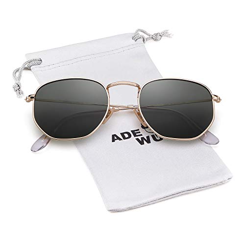 ADEWU Gafas de sol cuadradas polarizadas con lente espejada y marco hexagonal unisex