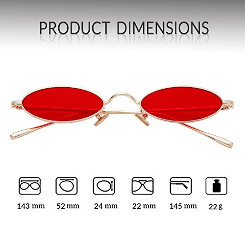 ADEWU Gafas de sol para mujer, gafas ovaladas pequeñas Gafas vintage redondas con borde de metal fino
