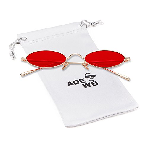 ADEWU Gafas de sol para mujer, gafas ovaladas pequeñas Gafas vintage redondas con borde de metal fino