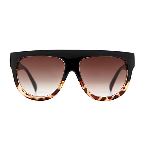 ADEWU Mujer Gafas de Sol de Gran Tamaño con Marco Plano Cuadrado Retro Degradada Lente Leopardo2