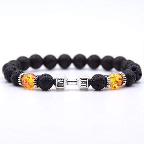 ADGJL Pulsera De Piedra Mujer,7 Chakra Piedra De Ámbar Natural Cuentas De Lava Volcánica Pulsera Elástica Yoga Lucky Bangle Silver Dumbbells Jewelry para Unisex ADGJL Pulsera De Piedra Mujer,7 Chakra Piedra De Ámbar Natural Cuentas De Lava Volcánica Pulsera Elástica Yoga Lucky Bangle Silver Dumbbells Jewelry para Unisex