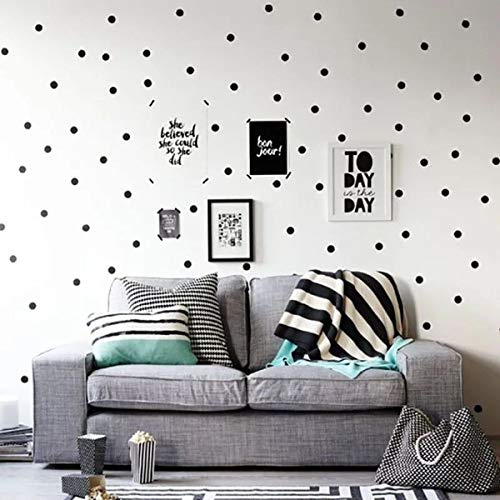 Adhesivo de pared (112 alcomanías) | ácil de despegar + seguro en paredes pintadas | Vinilo extraíble decoración de lunares | egatina redonda grande (negra)