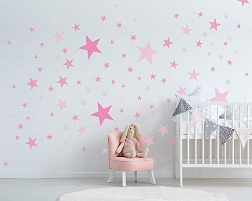 Adhesivo de pared de 50 estrellas para la habitación de los niños - colores pastel, cielo estrellado de bebé para pegar en la decoración de la pared de adhesivo de pared, rosado