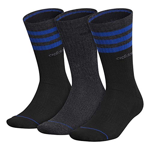 adidas Calcetines de 3 rayas para mujer (3 pares), Mujer, Calcetines, 5151024A, Negro / Negro - Onix Marl/ Team Royal Blue/ Onix, L