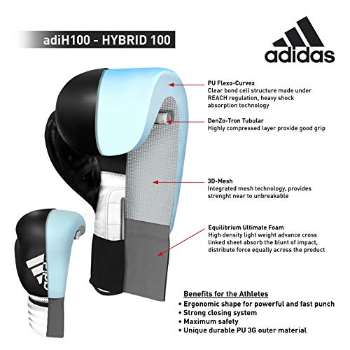 adidas Guantes de Boxeo Hybrid 100 de Color Negro, 12 oz adidas Guantes de Boxeo Hybrid 100 de Color Negro, 12 oz