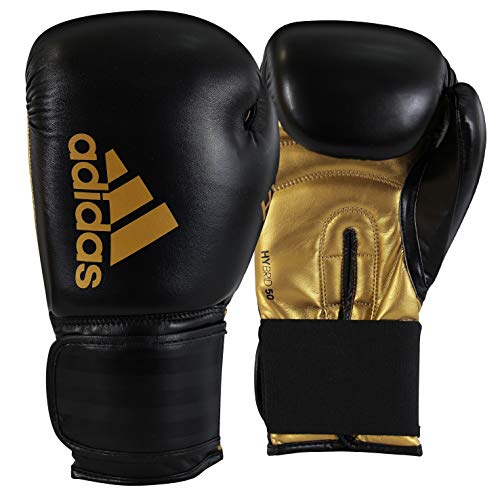 adidas Guantes de Boxeo Hybrid 50 para Hombre, Color Negro y Dorado