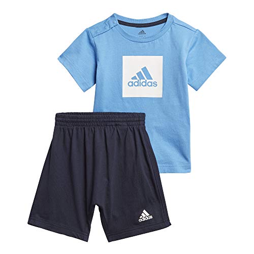 adidas I Logo Sum Set Chándal, Unisex bebé, Top:Lucky Blue/White Bottom:Legend Ink f17/White, 1218M