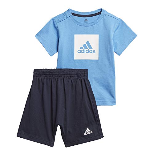 adidas I Logo Sum Set Chándal, Unisex bebé, Top:Lucky Blue/White Bottom:Legend Ink f17/White, 1218M