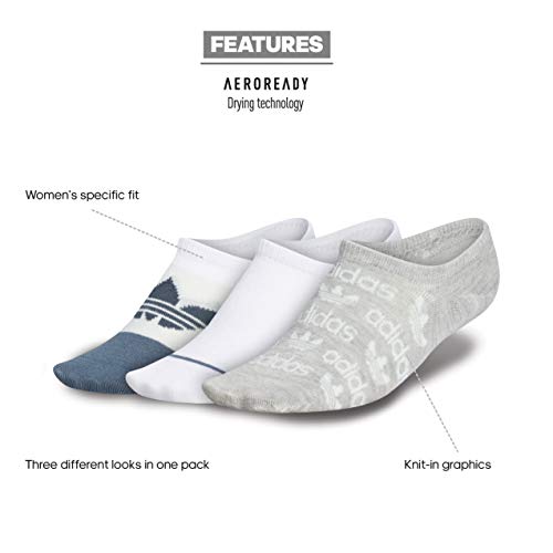 adidas Originals Graphic Super No Show Calcetines (3 pares), gris jaspeado/ menta hielo/blanco/azul legado, M