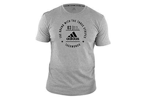 adidas T-Shirt Men Women Martial Arts Fitness Gym Workout Training Top Camiseta Taekwondo para Hombre, Mujer, Artes Marciales TKD, Gimnasio, Entrenamiento, Gris, L