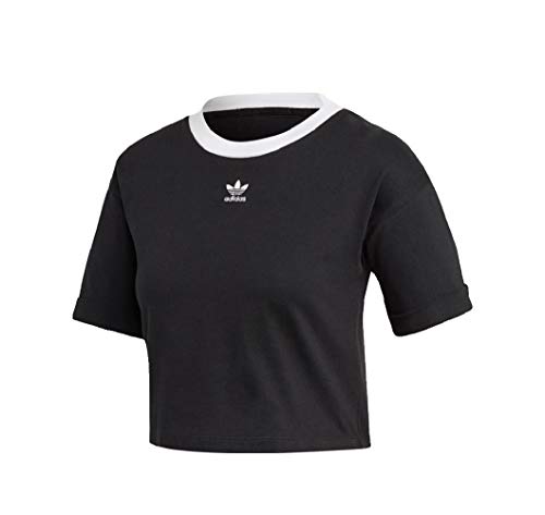 Adidas Trefoil Cropped - Camiseta para mujer (talla 36), color blanco y negro Adidas Trefoil Cropped - Camiseta para mujer (talla 36), color blanco y negro