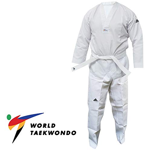 adidas WT Taekwondo Estudiante Dobok sin rayas Artes Marciales WTF Uniforme, Blanco, 150 cm