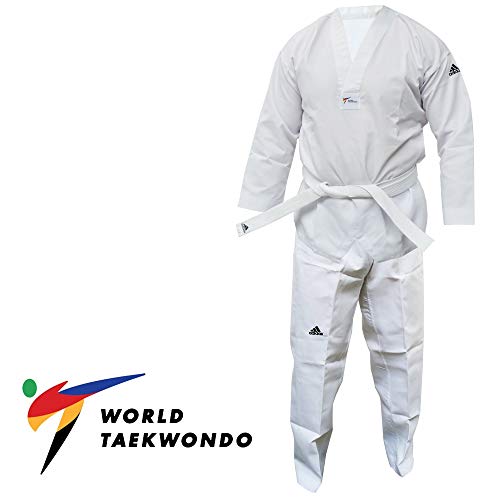 adidas WT Taekwondo Estudiante Dobok sin rayas Artes Marciales WTF Uniforme, Blanco, 150 cm adidas WT Taekwondo Estudiante Dobok sin rayas Artes Marciales WTF Uniforme, Blanco, 150 cm