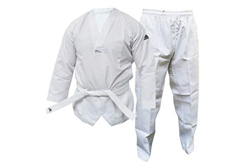 adidas WT Taekwondo Estudiante Dobok sin rayas Artes Marciales WTF Uniforme, Blanco, 150 cm