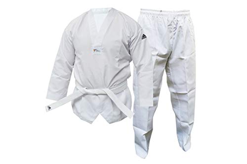 adidas WT Taekwondo Estudiante Dobok sin rayas Artes Marciales WTF Uniforme, Blanco, 150 cm adidas WT Taekwondo Estudiante Dobok sin rayas Artes Marciales WTF Uniforme, Blanco, 150 cm