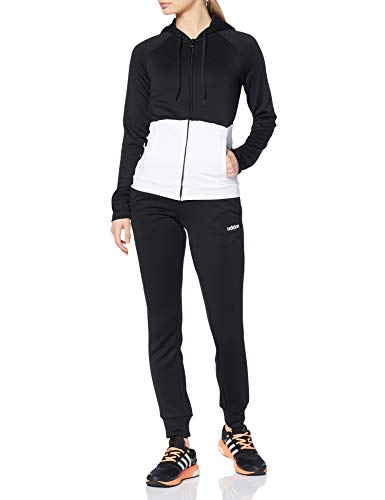 adidas WTS Lin Ft Hood - Chándal para Mujer, White/Black, L adidas WTS Lin Ft Hood - Chándal para Mujer, White/Black, L