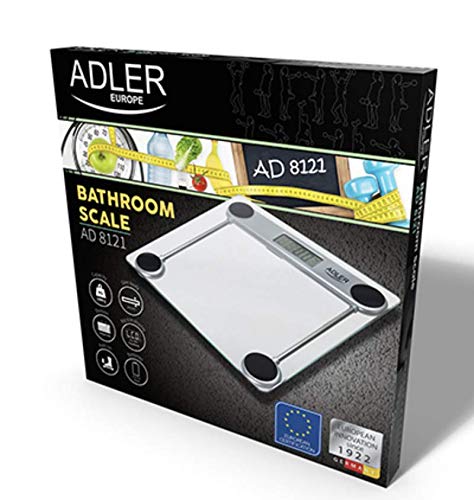 Adler ad8121 - Báscula de baño, transparente, vidrio, lcd