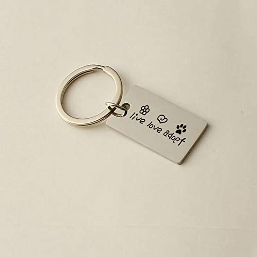 Adokiss Llavero de acero inoxidable con grabado en inglés "Live Love adoef", 18 x 32 mm