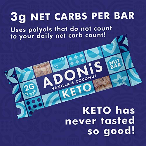 Adonis Low Sugar Nut Bar - Barritas de Coco Crujiente Sabor a Vainillia | 100% Natural, Baja en Carbohidratos, Sin Gluten, Vegano, Paleo, Keto (16)