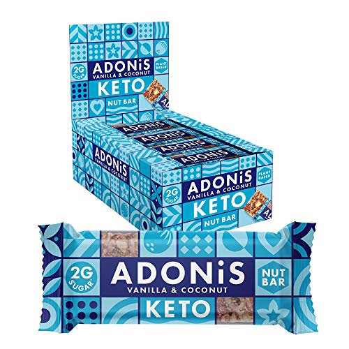 Adonis Low Sugar Nut Bar - Barritas de Coco Crujiente Sabor a Vainillia | 100% Natural, Baja en Carbohidratos, Sin Gluten, Vegano, Paleo, Keto (16)