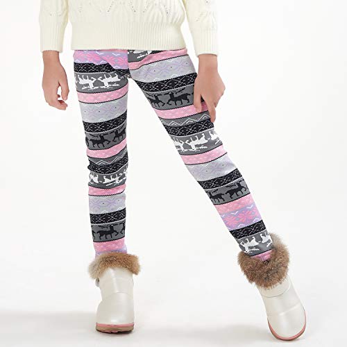 Adorel Leggings Invierno Forro Polar Gruesos para Niñas Violeta Venado 7 Años (Tamaño del Fabricante 130)