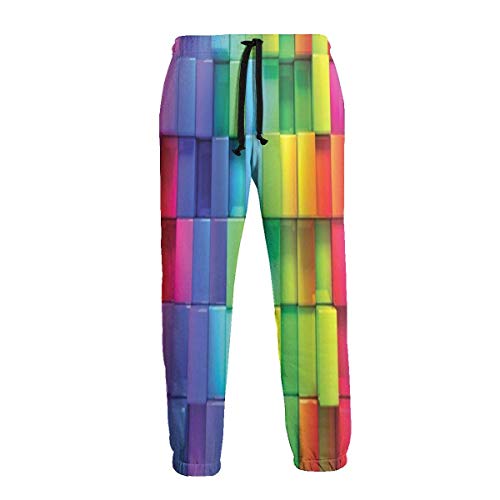 AEMAPE Pantalones de chándal Rainbow Block Tipo de ladrillo Geométrico Artesano Pantalones para Hombre Pantalones de Jogging Ligeros Ropa Deportiva Informal