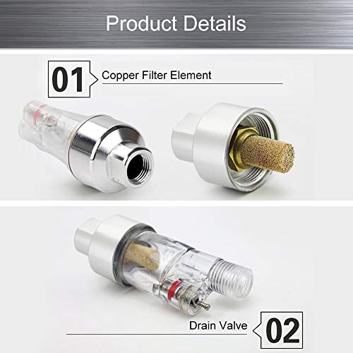 Aerógrafo Mini separador en línea Filtro de aire y trampa de agua para Se conecta a aerógrafos y mangueras con roscas de 1/8"