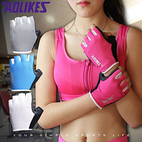 Aesy Guantes de gimnasio para mujeres/hombres, para entrenamiento corporal, para construcción, fitness, ejercicio, levantamiento de pesas (talla S, 17 – 18 cm), color rosa