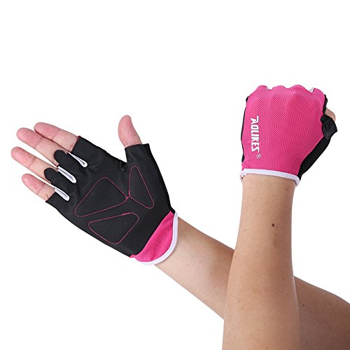 Aesy Guantes de gimnasio para mujeres/hombres, para entrenamiento corporal, para construcción, fitness, ejercicio, levantamiento de pesas (talla S, 17 – 18 cm), color rosa