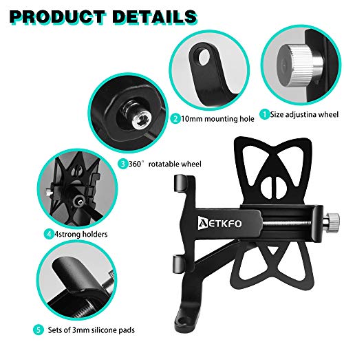AETKFO Soporte Movil Moto, Porta Movil Motocicleta para Espejo Retrovisor Teléfono Soporte Aluminio Supporto Telefono per Soporte Bicicleta para 4.0-6.5 Pulgadas Smartphone, Rotación de 360 Grados AETKFO Soporte Movil Moto, Porta Movil Motocicleta para Espejo Retrovisor Teléfono Soporte Aluminio Supporto Telefono per Soporte Bicicleta para 4.0-6.5 Pulgadas Smartphone, Rotación de 360 Grados