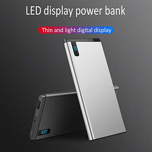 AEU Power Bank 10000Mah Ultradelgado Batería Externa Móvil Cargador Móvil Portátil Cargador Movil Portátil con Pantalla LED Baterías Externas para Móviles Tabletas Y Más,Plata