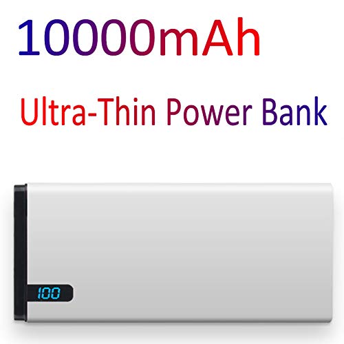 AEU Power Bank 10000Mah Ultradelgado Batería Externa Móvil Cargador Móvil Portátil Cargador Movil Portátil con Pantalla LED Baterías Externas para Móviles Tabletas Y Más,Plata