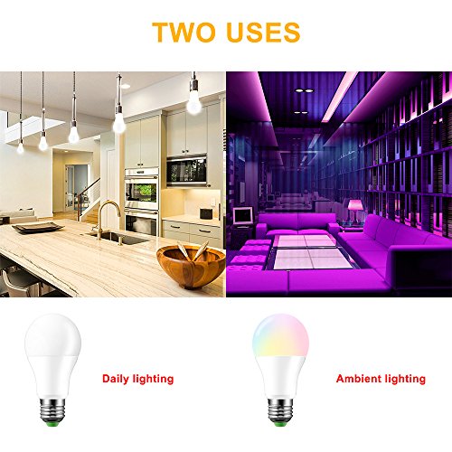 AEUWIER Bombilla de luz que cambia de color,E27 10W Cool White Edison Screw RGBW Bombillas de luz LED con control remoto de 24 teclas,función de memoria,16 colores ajustables(equivalente a 65W)