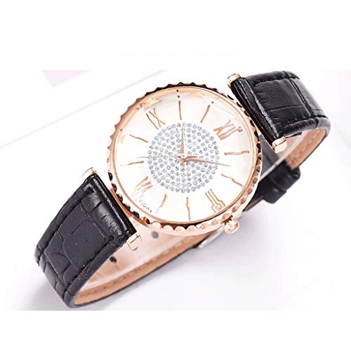 Afairy Banda de Cuero Mujer del Reloj de Manera de Las señoras Relojes con Pulsera de Cuarzo de Definir el Movimiento de Reloj de Pulsera de Mujer de Cuarzo del Rhinestone (Color : E)