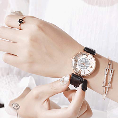 Afairy Banda de Cuero Mujer del Reloj de Manera de Las señoras Relojes con Pulsera de Cuarzo de Definir el Movimiento de Reloj de Pulsera de Mujer de Cuarzo del Rhinestone (Color : E)