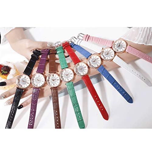 Afairy Banda de Cuero Mujer del Reloj de Manera de Las señoras Relojes con Pulsera de Cuarzo de Definir el Movimiento de Reloj de Pulsera de Mujer de Cuarzo del Rhinestone (Color : E)