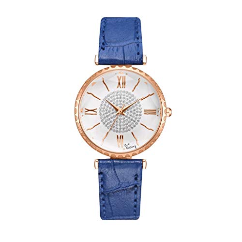 Afairy Banda de Cuero Mujer del Reloj de Manera de Las señoras Relojes con Pulsera de Cuarzo de Definir el Movimiento de Reloj de Pulsera de Mujer de Cuarzo del Rhinestone (Color : E)