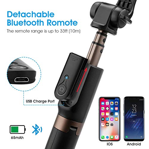 AFAITH Palo Selfie Trípode Bluetooth con Obturador Remoto Inalámbrico,Flexible 360° Rotación Trípode para Movil,Mini Monópode Extensible Selfie Stick para iPhone,Huawei y Otros Android/iOS Teléfono