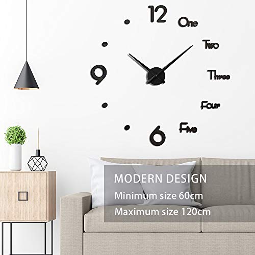 Afaneep Reloj de Pared 3D DIY Silencioso Gran Moderno Reloj sin Marco Adhesivo Etiqueta de Pared Decoración Ideal para la Casa Oficina Hotel - 2 Años de Garantía