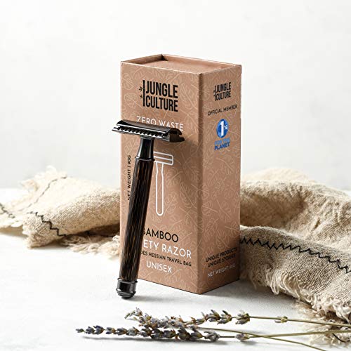 Afeitadora de Seguridad de Bambú Jungle Culture Para Hombres & Mujeres | Bolsa de Viaje y Maquina de Afeitar Ecológica Premium | Afeitar de Doble Filo | Sin Plástico y Sin Desperdicio