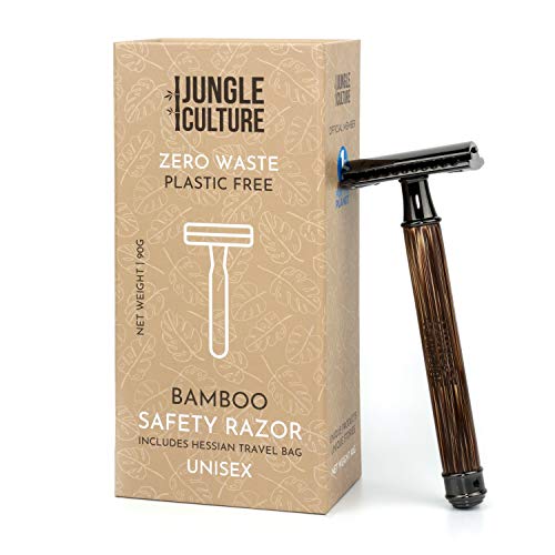 Afeitadora de Seguridad de Bambú Jungle Culture Para Hombres & Mujeres | Bolsa de Viaje y Maquina de Afeitar Ecológica Premium | Afeitar de Doble Filo | Sin Plástico y Sin Desperdicio